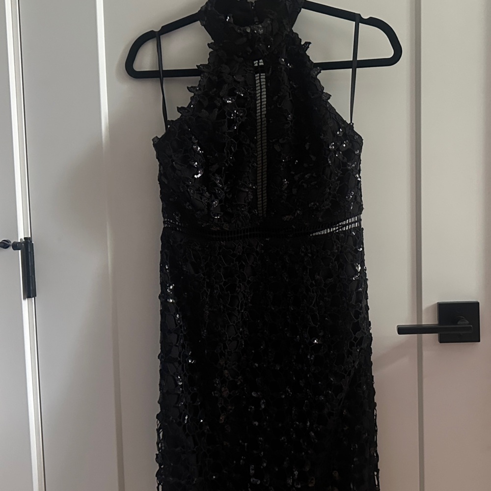 Bardot Black Sequin Backless Dress